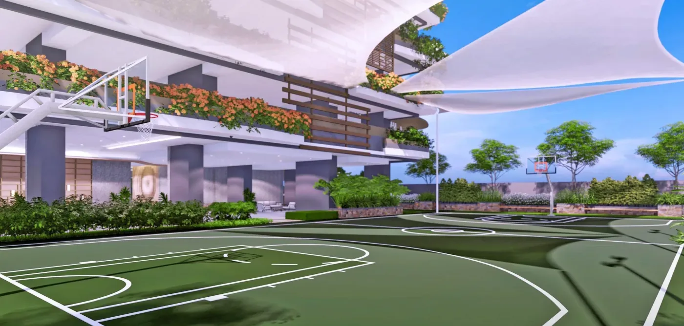 Basketball playcourt on the amenity deck of The Calinea Tower