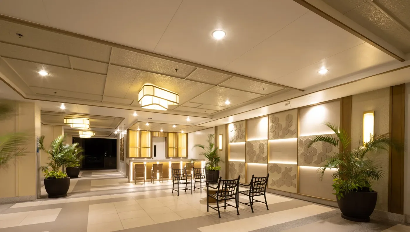 The sky lounge at The Celandine with bar seating and warm lighting