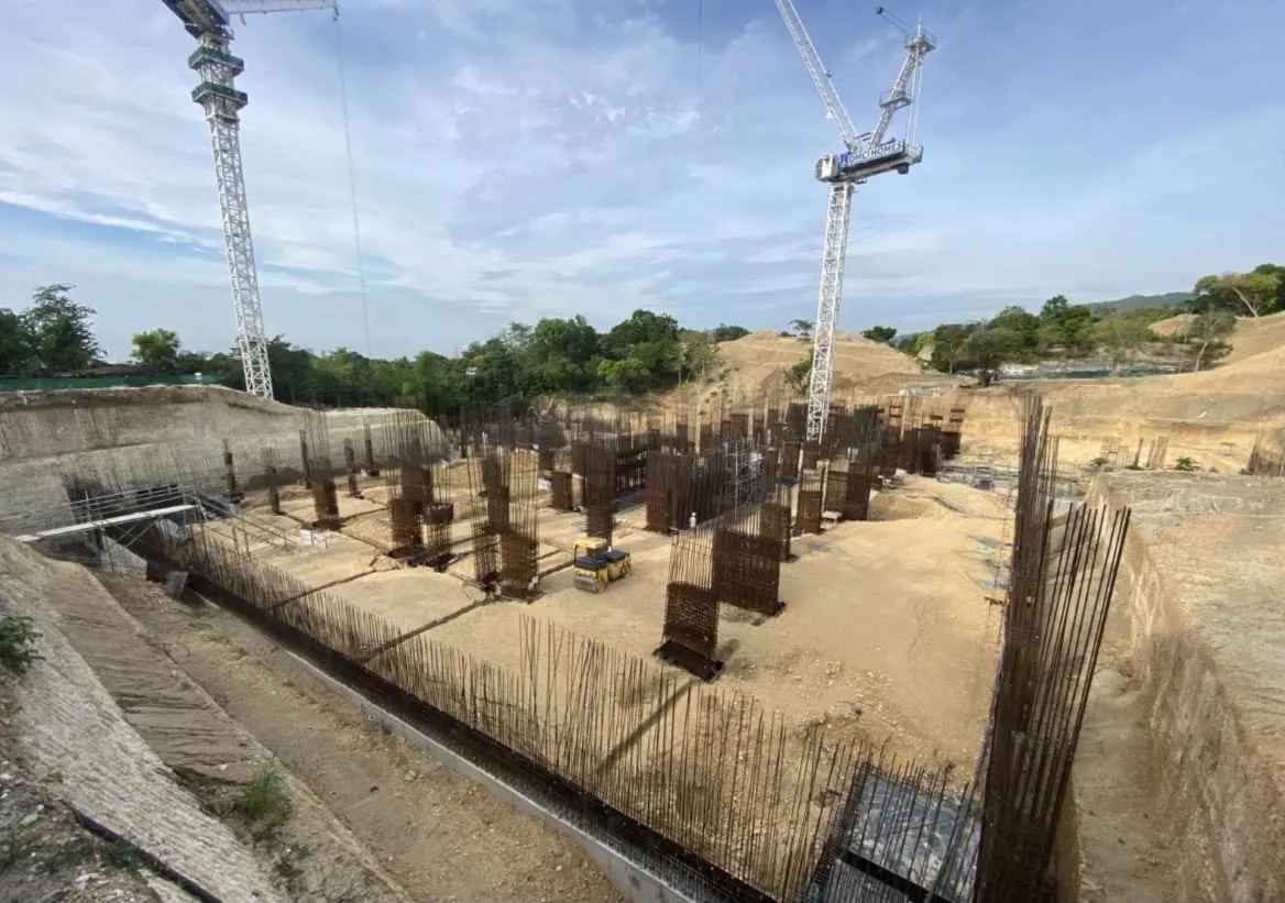 Kalea Heights construction progress, June 2026 — column rebar and cranes on site