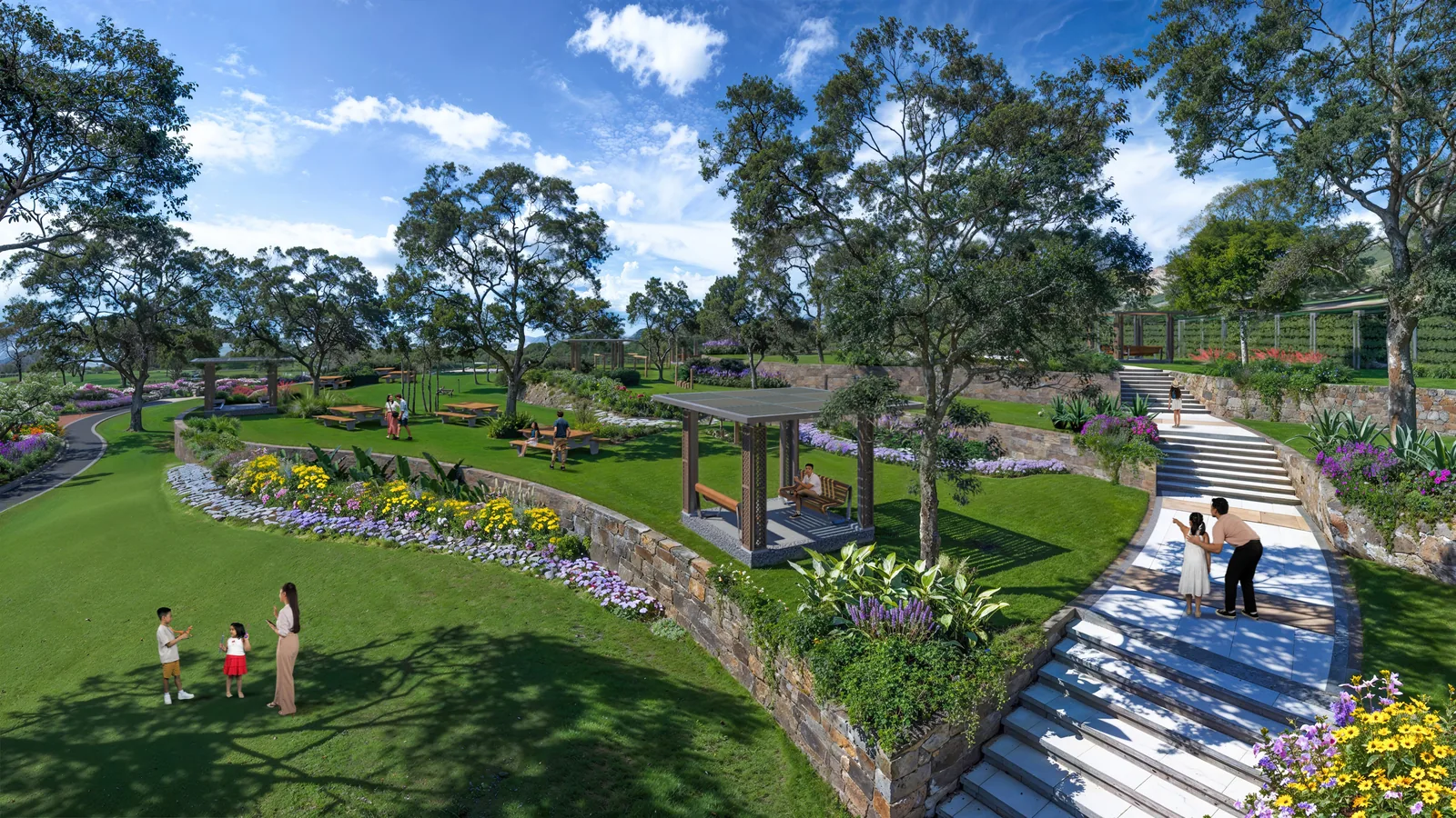 Terraced garden and lawn at Kalea Heights