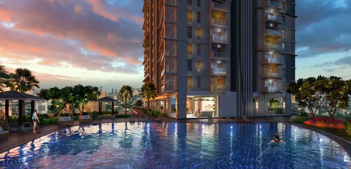 Lounge pool at One Delta Terraces at dusk