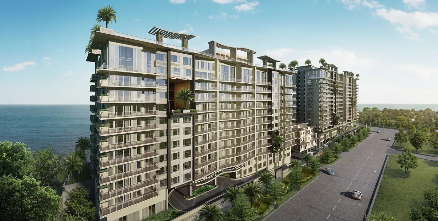 The Aston building at Oak Harbor Residences with Manila Bay behind, Asiaworld City, Parañaque